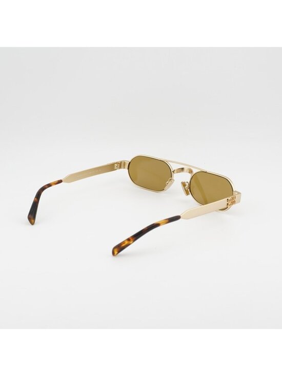 Miu Miu MUB52S 22M10Y Sunglasses Gold Rectangle Frame, Brown Lenses main image 7